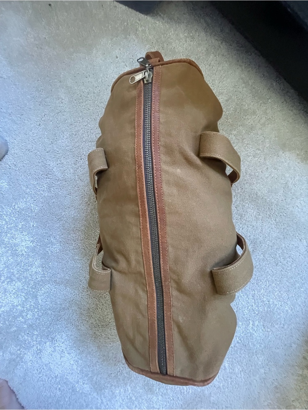 Sandstorm Canvas Duffel Bag in Tan with Leather Trim - Picture 4 of 8